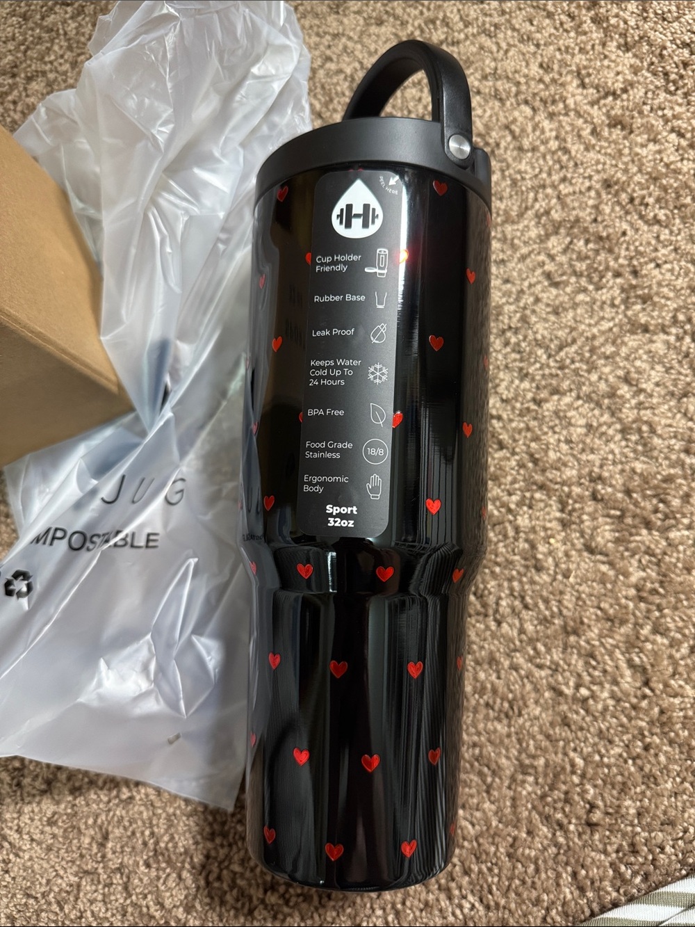 NWT HydroJug 32oz Queen Of Hearts Sport Valentine's Day